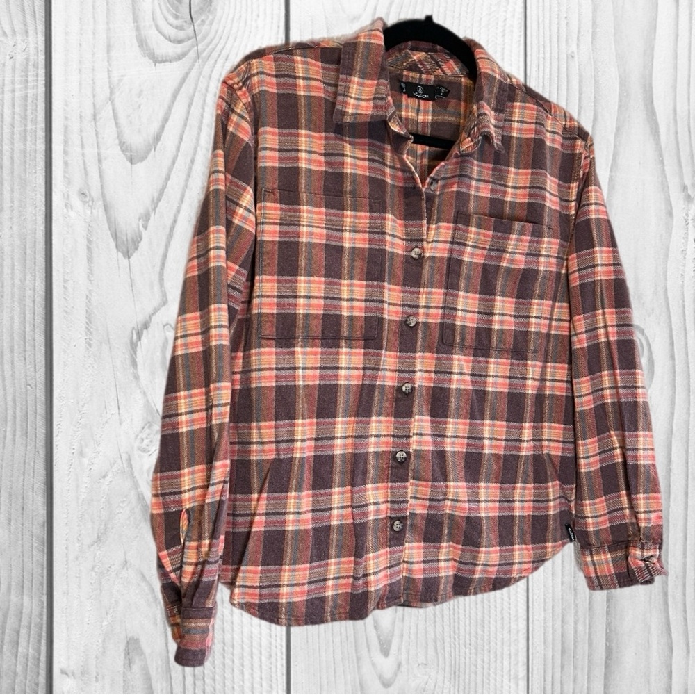 Volcom Brown & Orange Plaid Button-Down Shirt Flannel size XS